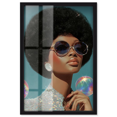 Reproduction d'art moderne et éclatant, "Afro Queen III Shadowbox" par Art Remedy, cadre noir, 16 x 24