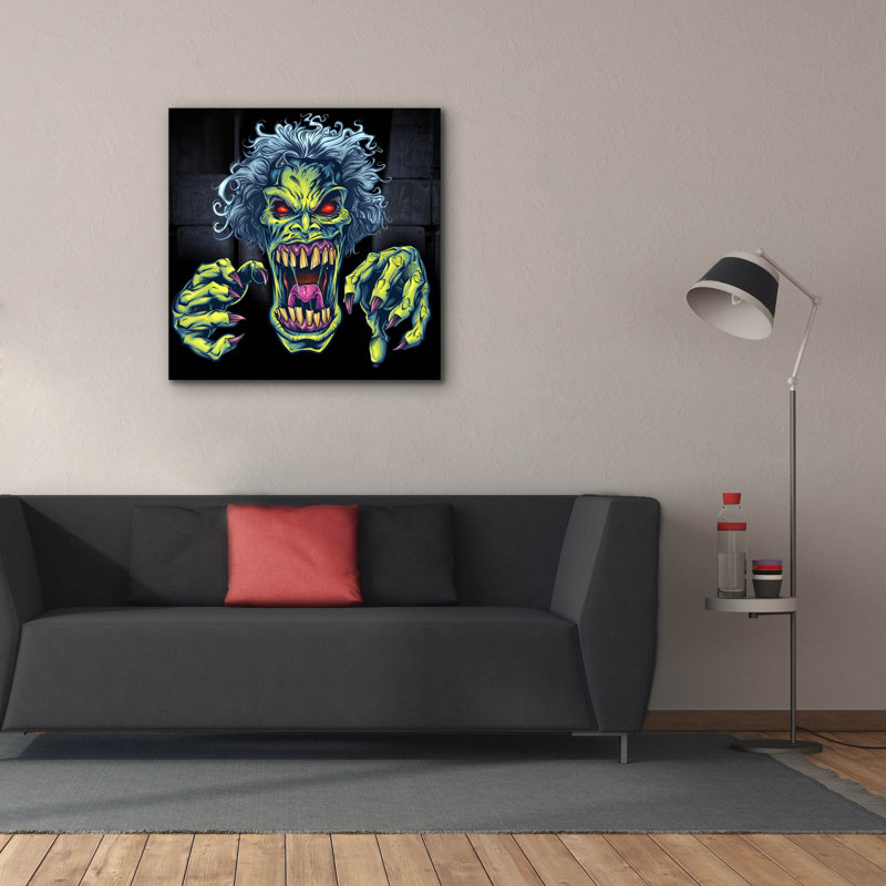 Dessin de Macmurray, zombie vert sur toile, H 37 po x l 37 po x P 1,5 po