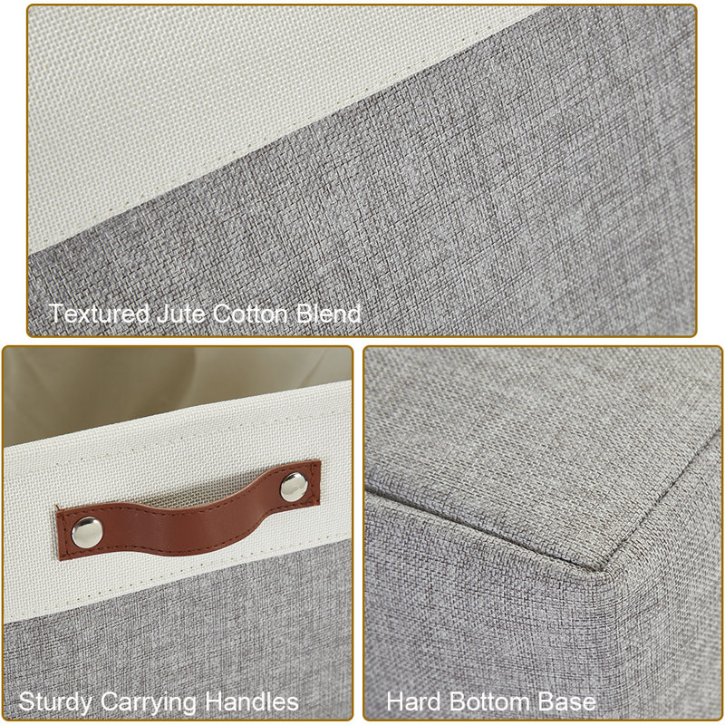 Foldable Fabric Storage Bin, 6, Grey/White