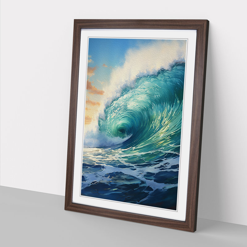 Wave Modern Contemporary - Single Picture Frame Print on Wood, Walnut Framed, 64cm H x 46cm W
