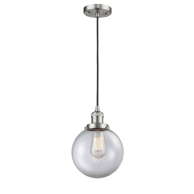 Luminaire suspendu sphère 1 lumière Clementina, Ampoule DEL rétro de 3,5 watts, Transparent, Nickel satiné brossé