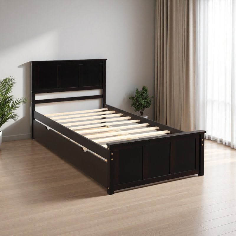 Lit plateforme avec lit gigogne simple, structure de taille simple, Espresso