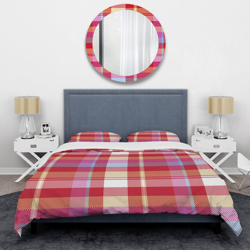 Tartan multicolore à carreaux - Ensemble de housse de couette abstrait - Microfibre de polyester