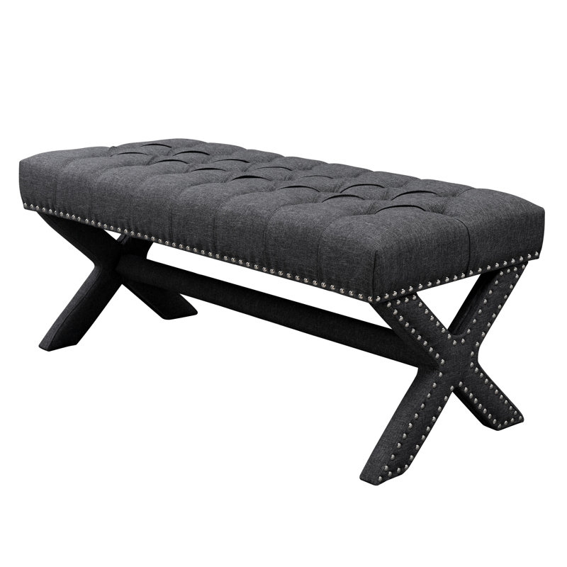 Lovell 45" Upholstered Linen Bench, Dark Gray