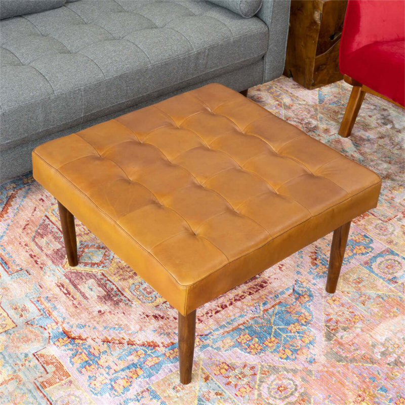 Repose-pieds rembourré en cuir véritable Mark MidCentury