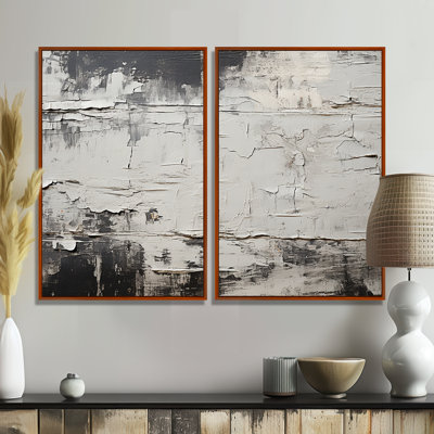 Abstract Grey Lunar Surface III - Gray Modern Art Prints On Canvas 2-Pieces