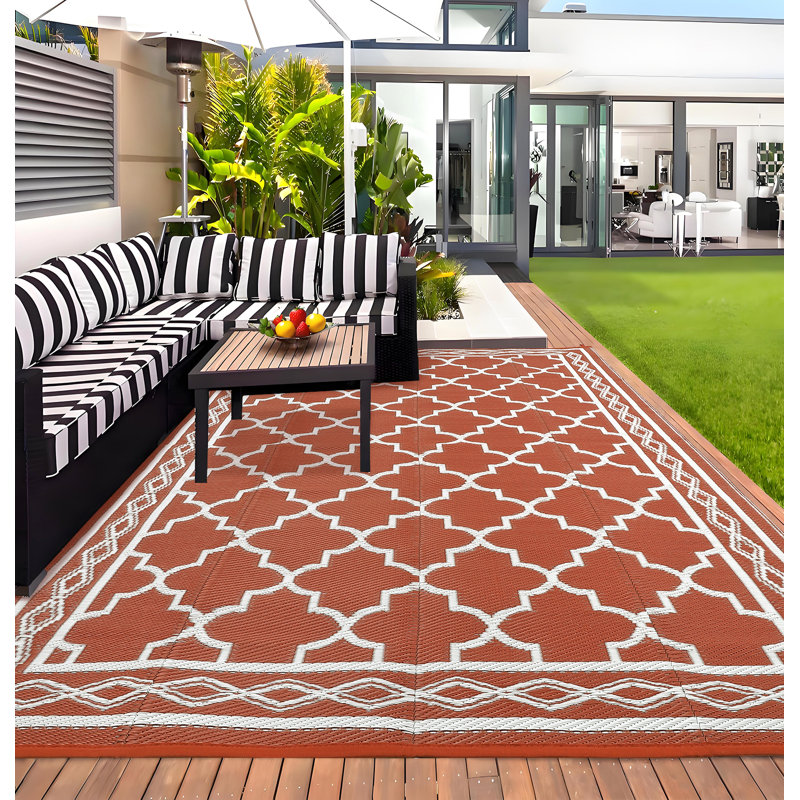 Outdoor Rug 6×9 Waterproof Plastic Straw Rug Vintage Trellis Outdoor Rug Easy-Cleaning Outdoor Area Rug Carpet Rv Mat Outdoor Patio Camping Rug for Picnic Backyard Deck Balcony Porch
