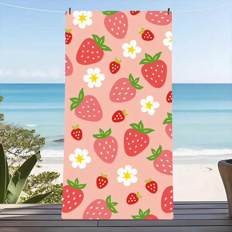 Beach towel pink background strawberry pattern sunscreen windproof suitable for beach pool camping travel beach blanket 60*80inch