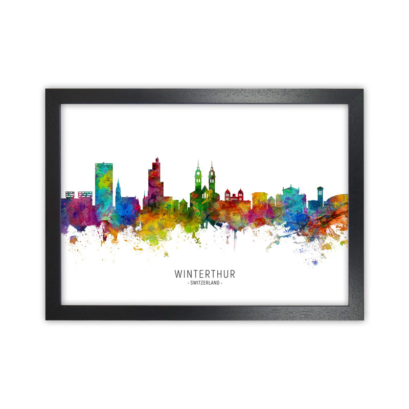 Winterthur Switzerland Skyline by Michael Tompsett - Print, 64cm H x 88cm W x 3cm D, Black Framed