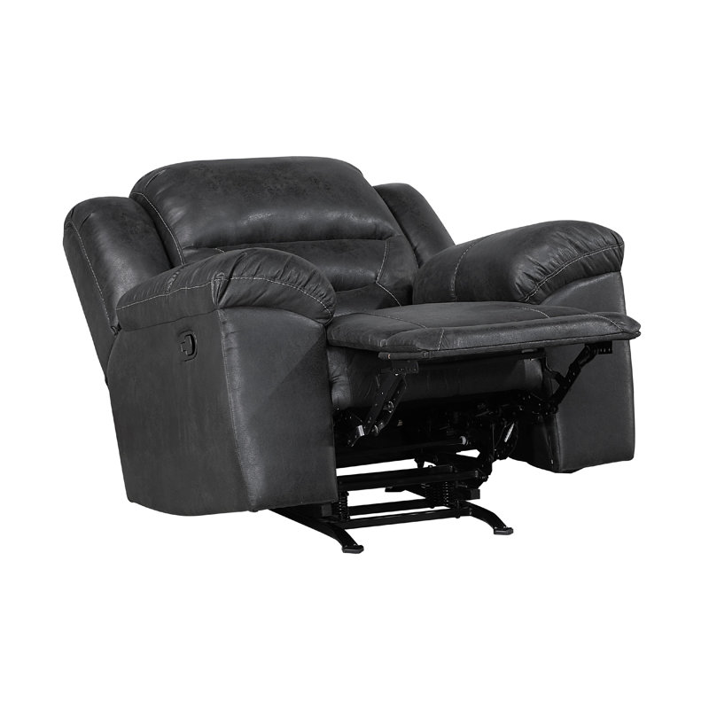 Henry Manual Rocker Recliner Chair In Pillow Tufted Microfiber, Black