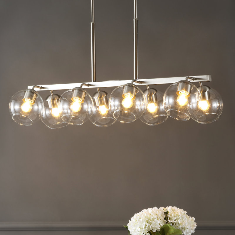 Luminaire suspendu pour îlot de cuisine à 8 lumières Nickols, Nickel
