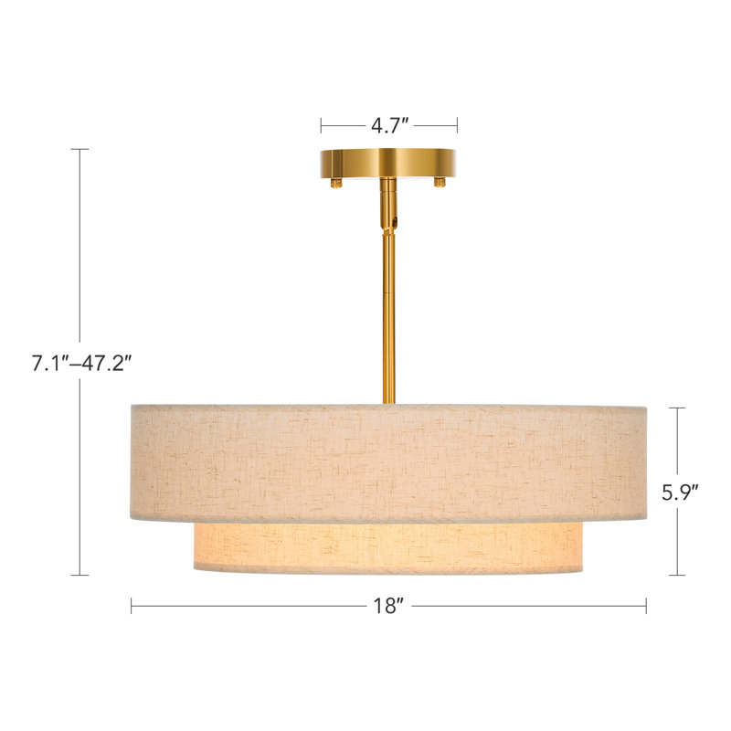 Maskell 4-Light Fabric Semi Flush Mount Ceiling Light Chandelier, Gold