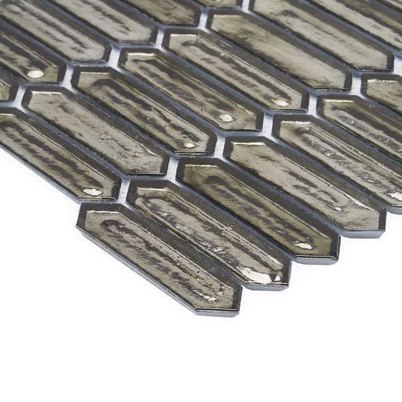 Komorebi 1X3 Picket Polished Glass Mosaic Tile, Rainforest Dew Gray