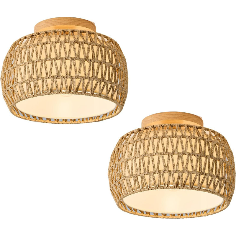 Luminaires de plafond encastrés en rotin Boho, rotin naturel tissé à la main avec corde de chanvre, style rustique campagnard pour la salle à manger, la cuisine, la chambre, le couloir, l'entrée
