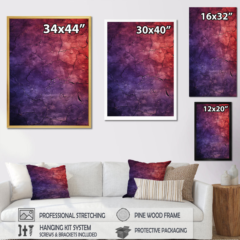 Vintage Purple Harmony - Modern Geometric Wall Decor, 40" H x 30" W x 1.5" D, Gold Floater Framed