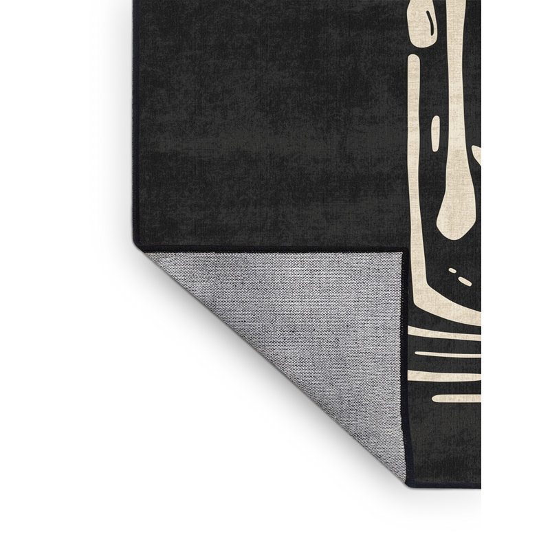 Tapis abstrait moderne et contemporain lavable à la machine en gris - noir, 5 x 8