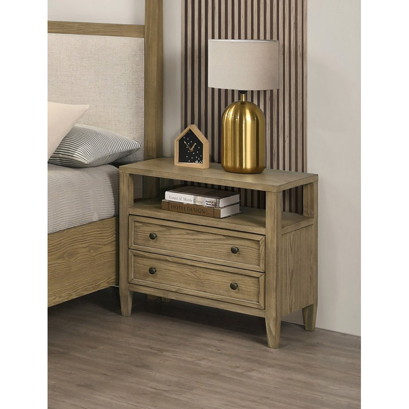 Table de chevet 1Pc Table de chevet 2 tiroirs rustique avec tablette ouverte
