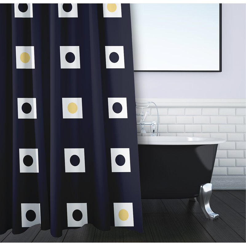 Rideau de douche géométrique simple, Bleu marine / jaune