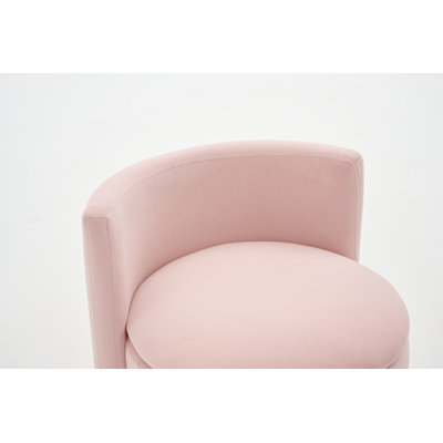075-Velvet Fabric Swivel Accent Chair, Comfy Barrel Vanity Chair With Curved Backrest, Upholstered Storage Chair For Primary Living Room, Pink