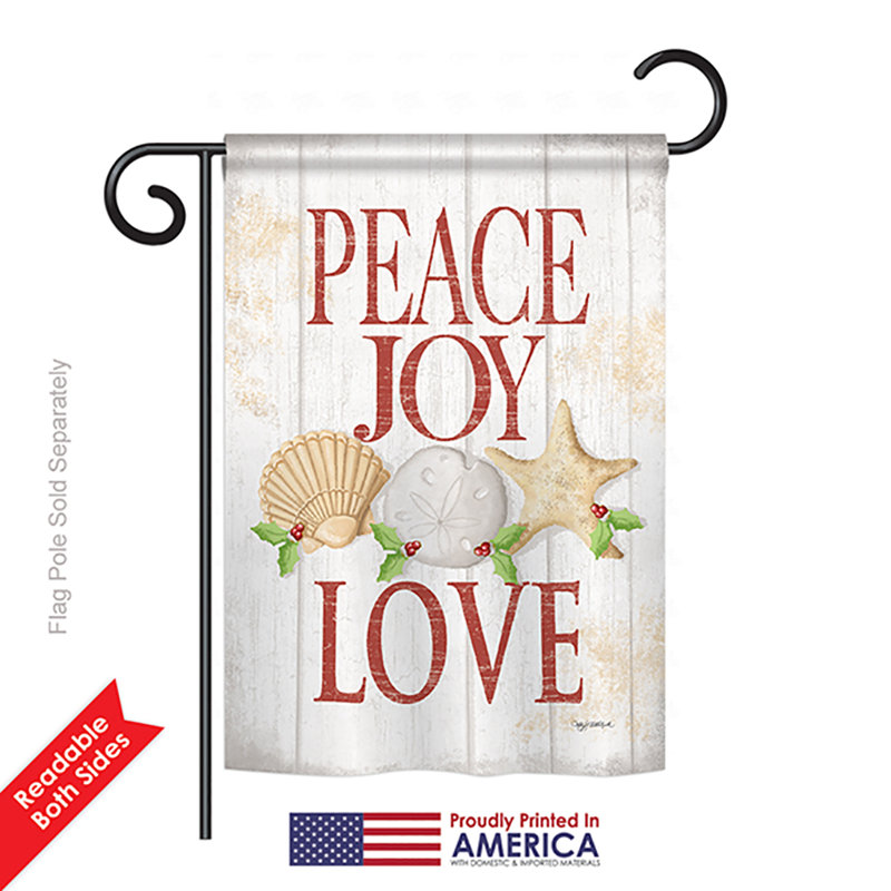 Paix joie love 2 côtés 19 po x 13 po drapeau de jardin, Blanc, Polyester