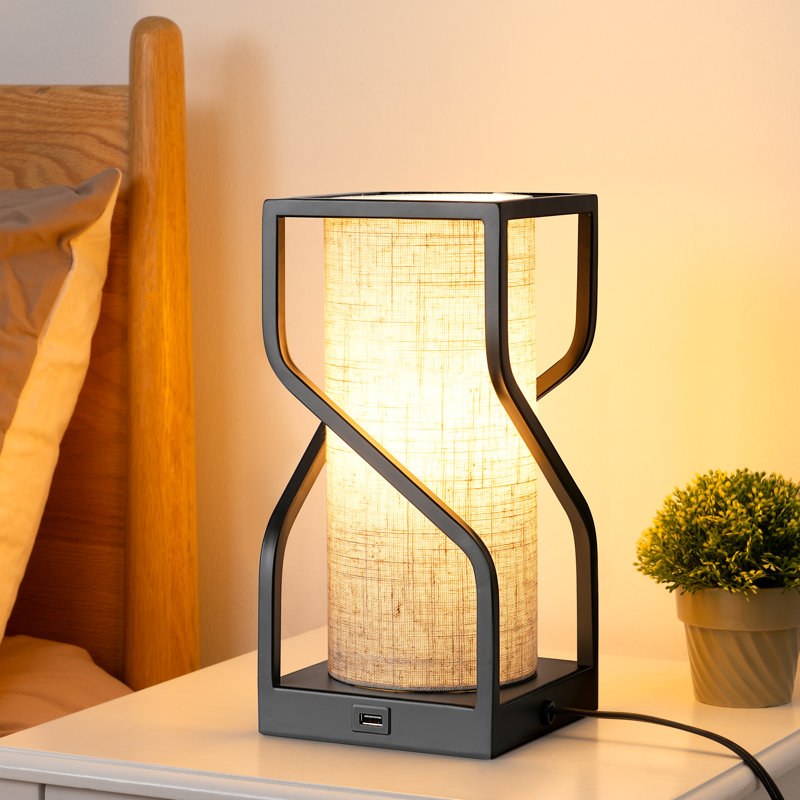 Burdena Metal Touch Control Table Lamp with USB and Bulb Included, Beige