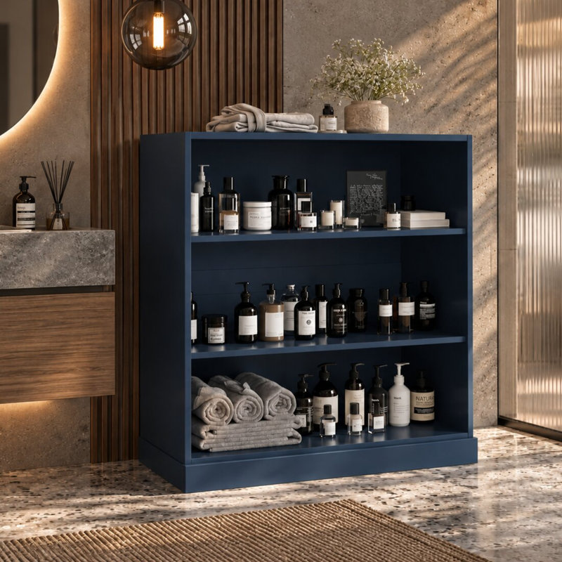 Ourson Solid Wood Freestanding Bathroom Cabinet, Antique Blue