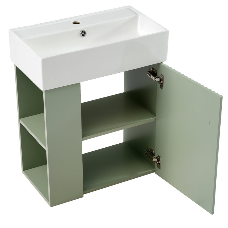 Meuble-lavabo flottant moderne de 21,6 po avec lavabo en céramique - pour les petites salles de bain, rangement à gauche