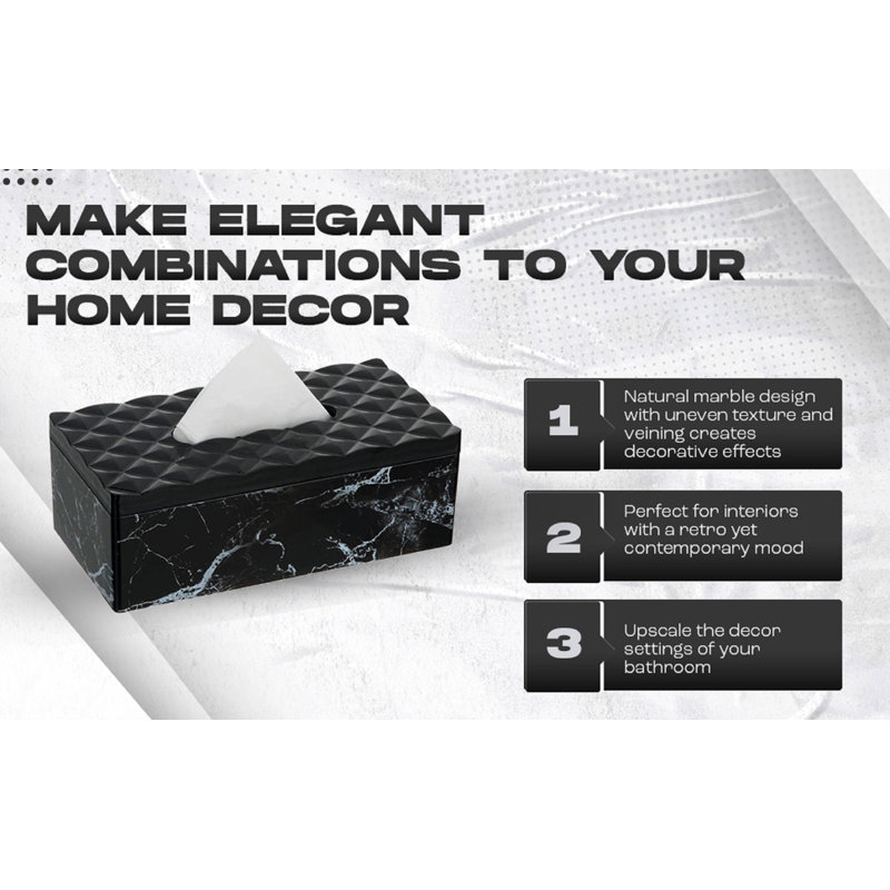 Anta Tissue Paper Box with Elegant Marble Printing, Black