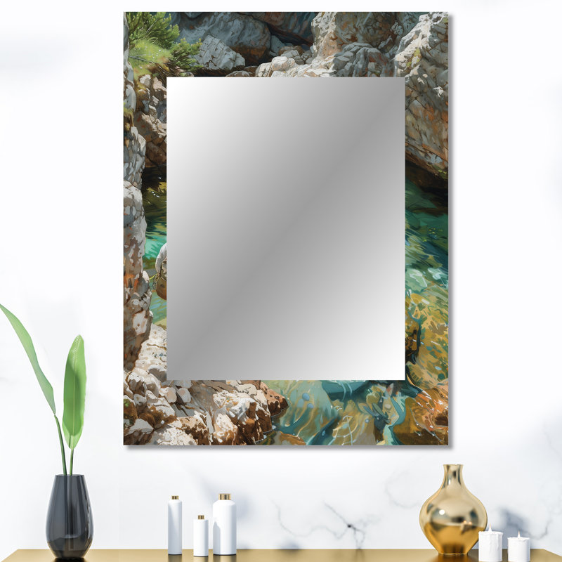 River Trout pêche dans les montagnes III - miroir de pêche, miroir mural moderne unique, impression sur métal, 40 po x 30 po