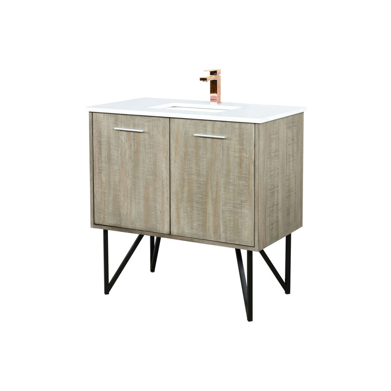 36 po L x P 20 po Meuble-lavabo rustique avec comptoir en marbre et robinet or rose - Conception d'armoires à fermeture en douceur