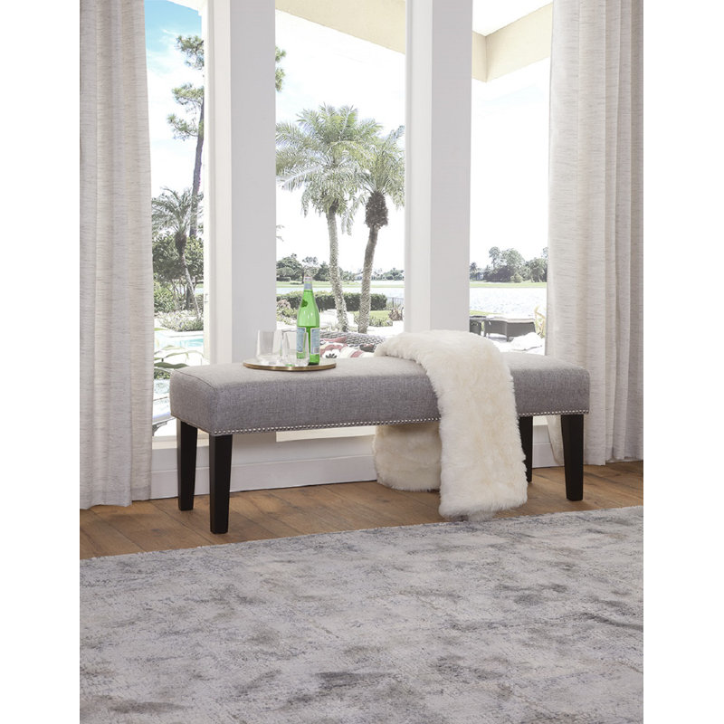 Banc rembourré Arboles Miley avec garniture cloutée argentée, Gris brouillard de Londres, Espresso