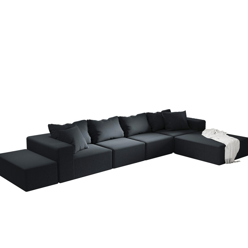 En forme de L de 132 po modulaire - revêtement en chenille, mousse 6 coussins, salon, chambre modulaire modulaire modulaire, chenille, compatible