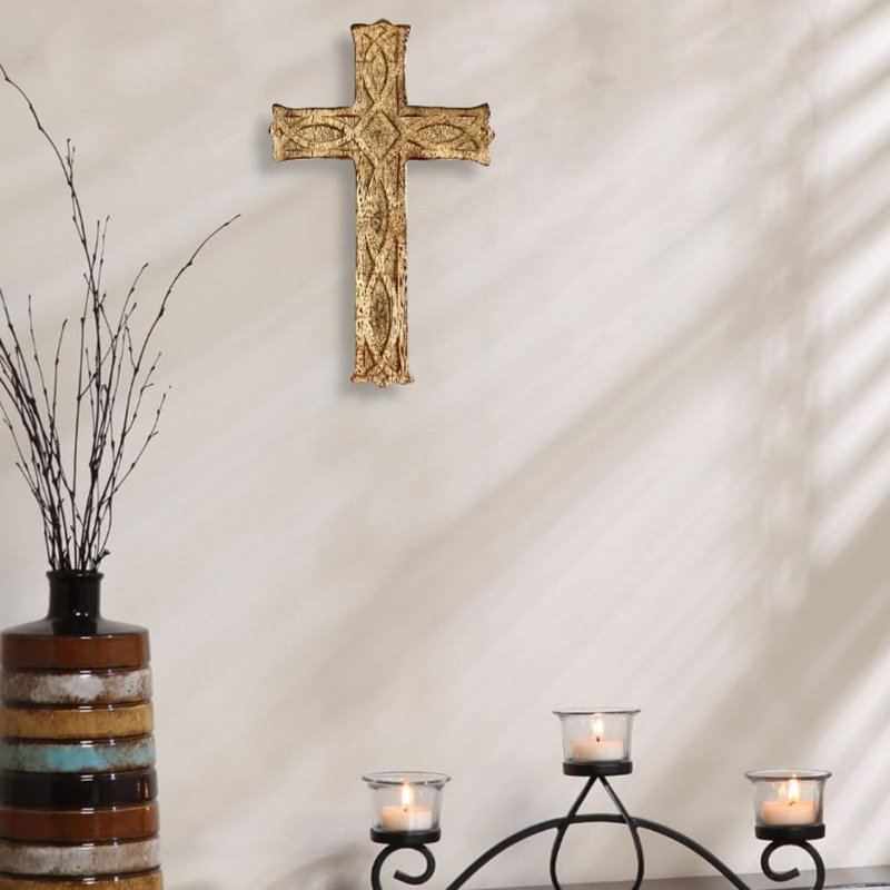 Hand-Carved Wooden Cross – 8 Inch Rustic Faith Wall Decor | Christian Gift, Prayer Room, Home Blessing, Wedding & Baptism Keepsake