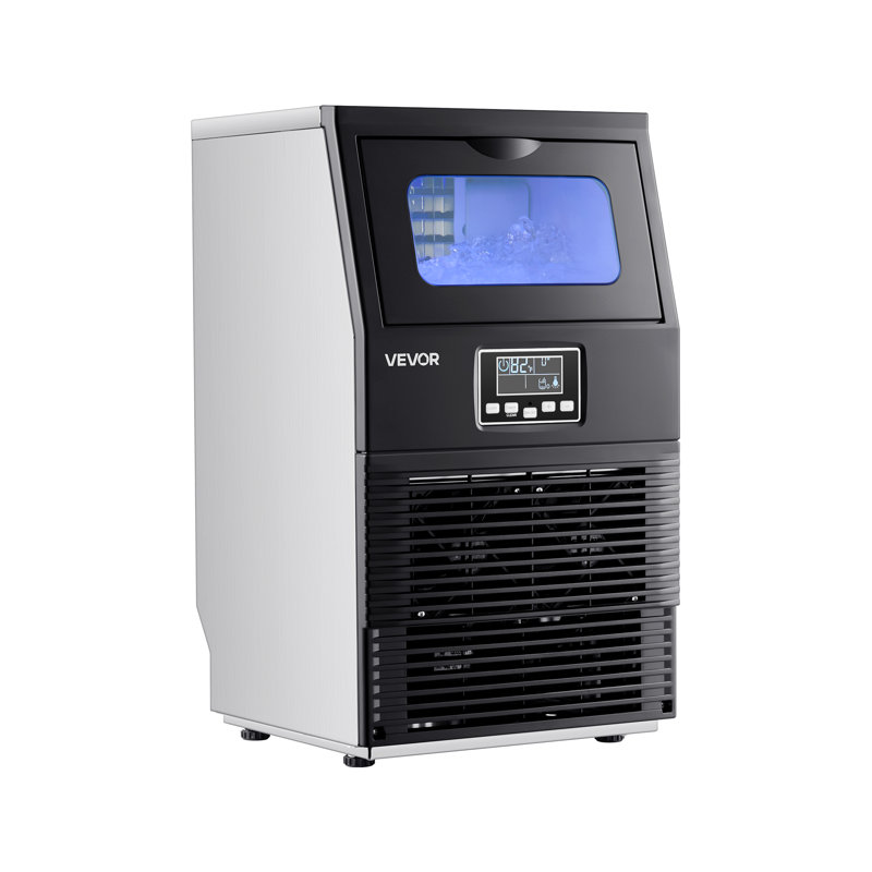 Machine à glaçons commerciale, 90 lb / 24 h avec rangement de 12 lb, 32 cubes par cycle, machine à glaçons autoportante et de comptoir en acier inoxydable avec affichage DEL et autonettoyante, pour bar maison