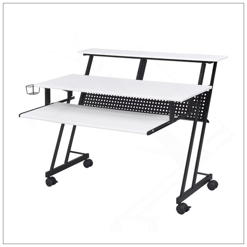 Bureau de studio d'enregistrement de musique polyvalent avec plateau à clavier intégré, Blanc