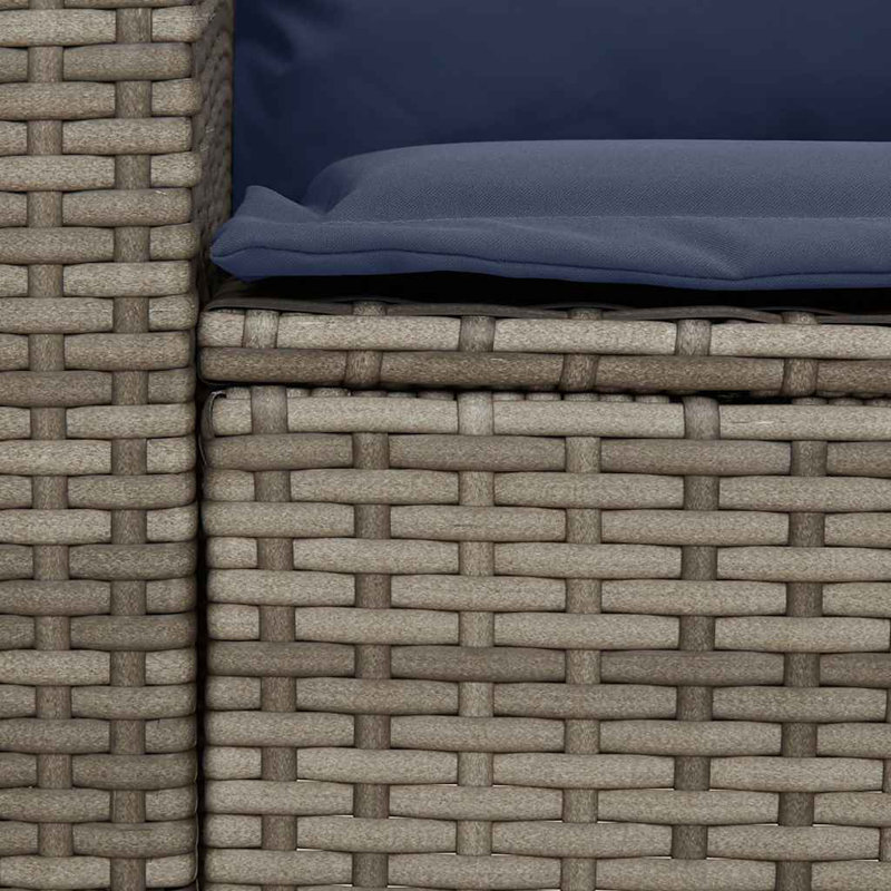 Canapé de patio 5 places avec coussins en rotin de polyester, Bleu marine / gris