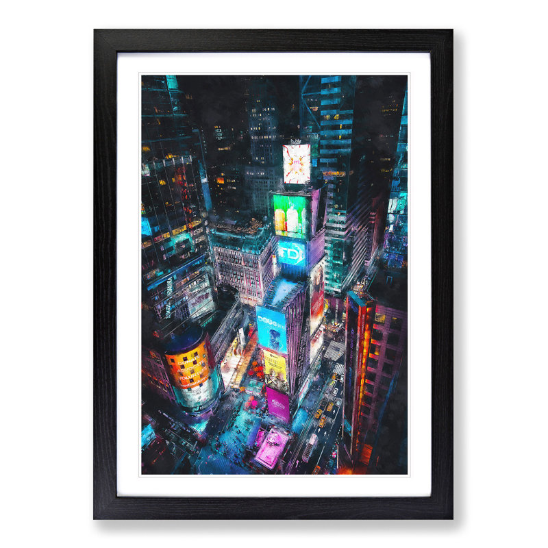Times Square in New York City - Picture Frame Painting Print on MDF, 33cm H x 24cm W x 2cm D, Black Framed