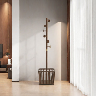 Durable Coat Rack with Solid Wood & Brass