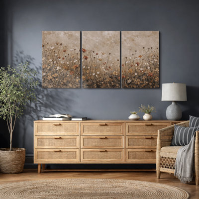 Autumn Wildflower Meadow Artwork, Living Room Pictures, Framed Canvas Giclee Print Wall Art