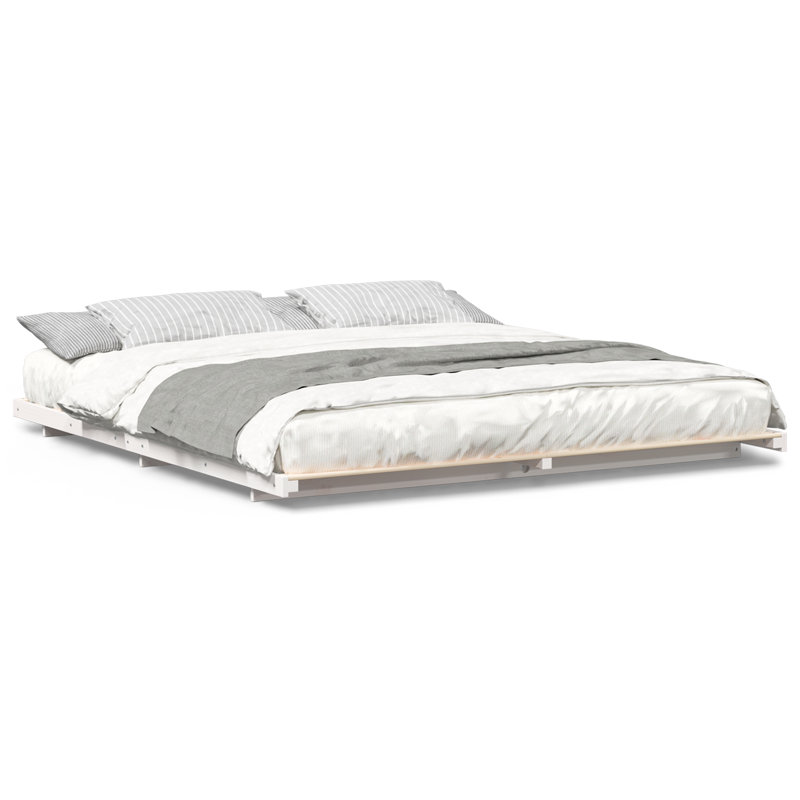 Floor Bed Frame Solid Pine Wood, 180 x 210 cm, White