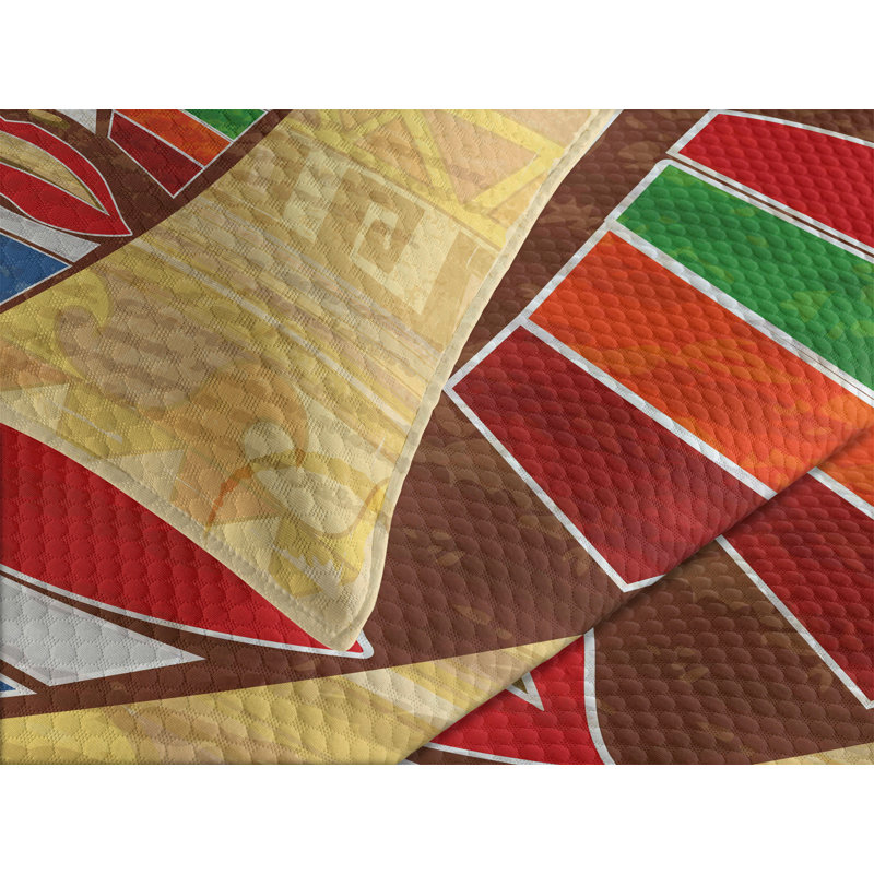 Ambesonne Tiki Bar Bedspread Set Prehistoric Multicolor, King Bedspread + 2 Standard Shams