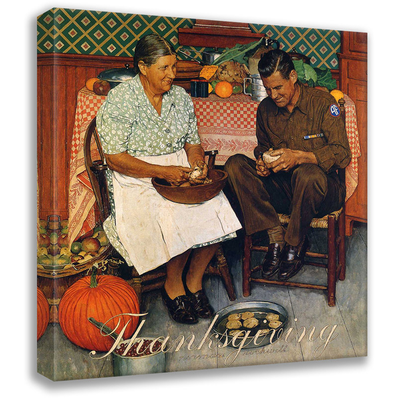 Home for Thanksgiving par Norman Rockwell, toile tendue avec châssis, H 18 po x l 13 po