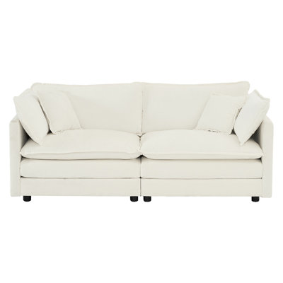 Modern Fabric Couch For Living Room - Upholstered 2 With 4 Pillows In White Chenille Solid Wood Frame High Breathable Comfortable And Stylish Fine Textile Included Offer A Luxurious Feel
