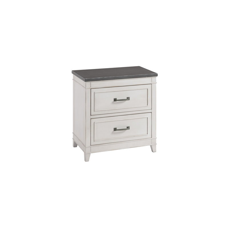 Amilliana 2 - Drawer Nightstand with Security Lock and USB, White/Gray