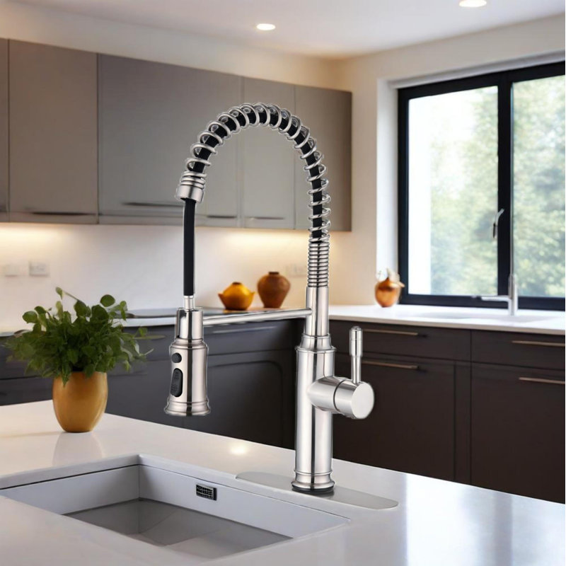 Robinet de cuisine tactile avec douchette extractible, Nickel brossé