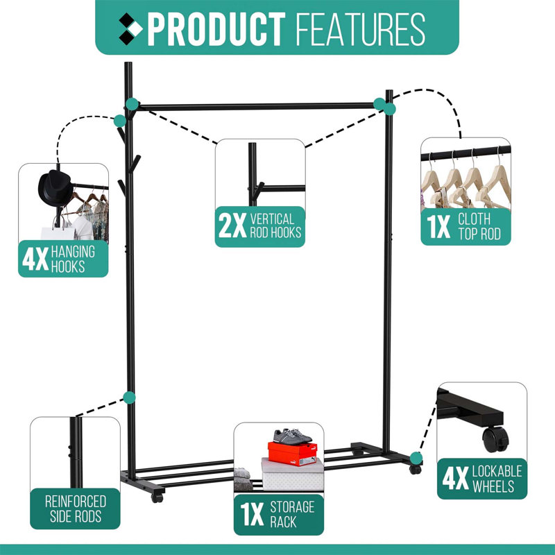 Bonville 100cm Rolling Clothing Rack, Black