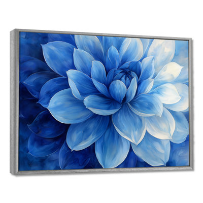 Blanc sur velours bleu Dahlia Bloom I - art mural Dahlia pour le salon