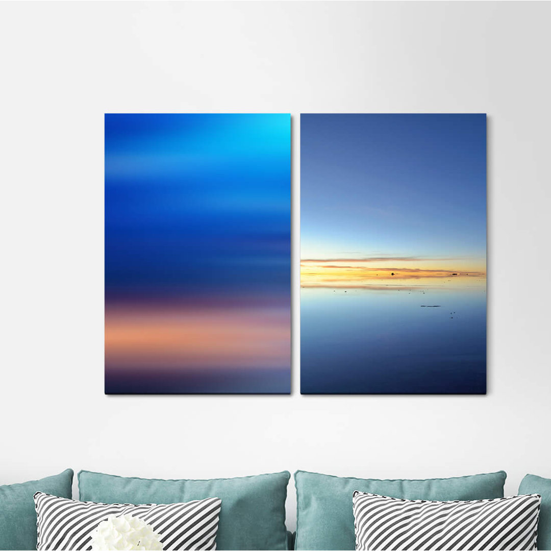 2-tlg. Leinwandbilder-Set - Grafikdruck „Sky Sea Horizon Calm Silence Sunrise Blue”