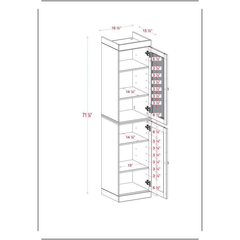 Armoire de rangement de garde-manger 100% en bois massif 16,5 po Jaylena avec portes en verre transparent et tablettes réglables