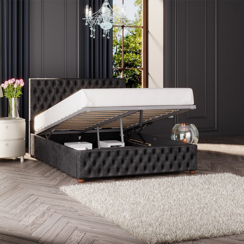 Upholstered Ottoman Bed, Super King (6'), Black